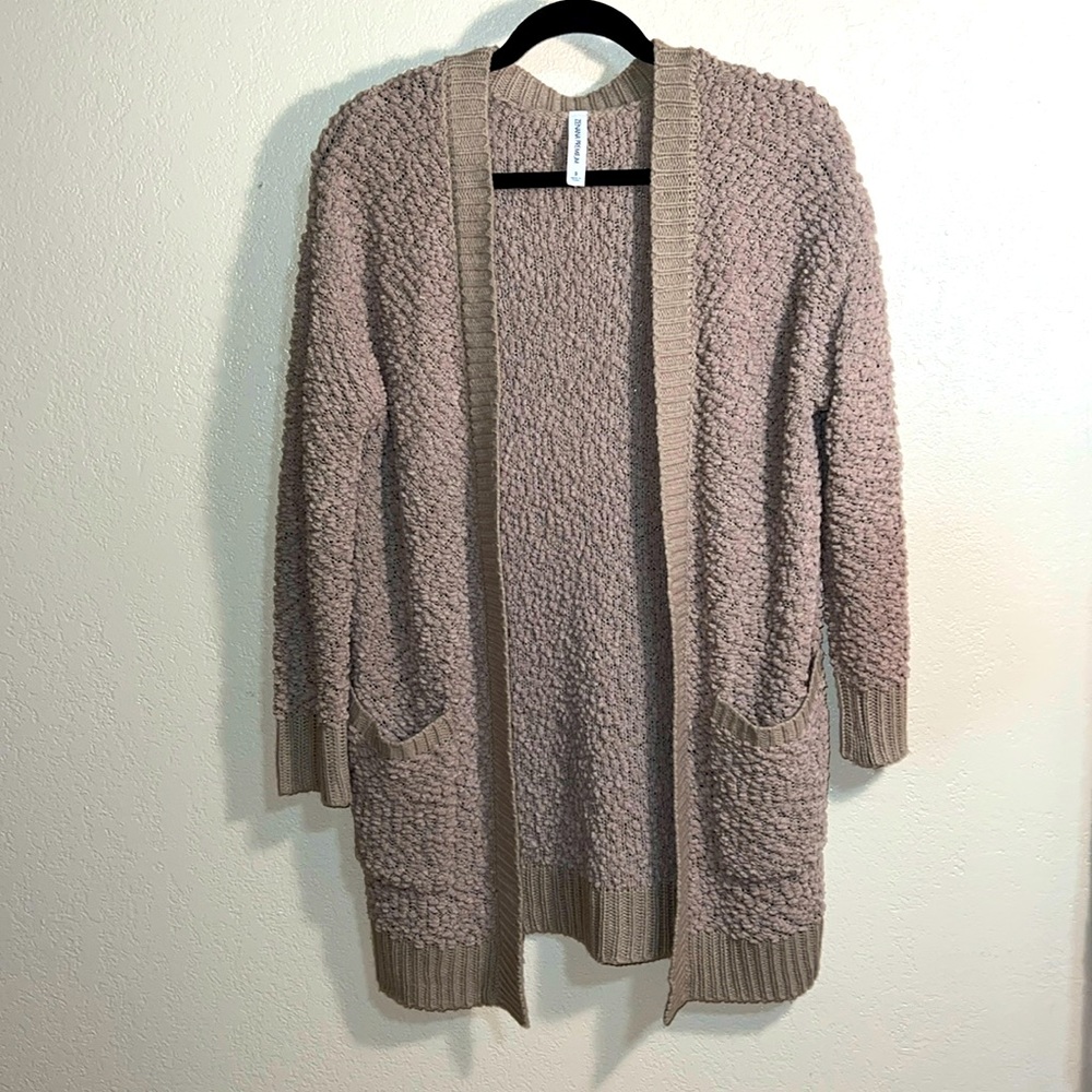 Zenana Premium open cardigan sweater, dark taupe/light brown, size S